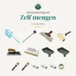 Gereedschapset Zelf Mengen & Mixen, 14 onderdelen: menggarde, PU-garde, spackmes, vachtroller, flexibele spaan, doordraaispons, 2 verfbakken, 2 kwasten, 3 PU-rollers en tape
